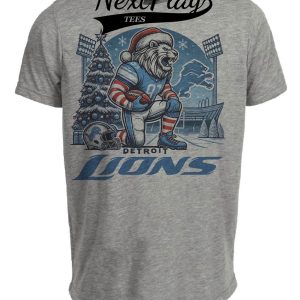 Detroit Lions Holiday Santa Exclusive Retro Football Artwork Heather Gray Sublimated T-Shirt
