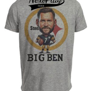 Pittsburgh Steelers Big Ben Roethlisberger Exclusive Retro Football Artwork Heather Gray Sublimated T-Shirt