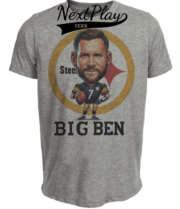 Pittsburgh Steelers Big Ben Roethlisberger Exclusive Retro Football Artwork Heather Gray Sublimated T-Shirt