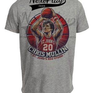 St. John’s Red Storm Redmen Chris Mullin Exclusive Retro March Madness Basketball Artwork Heather Gray Sublimated T-Shirt