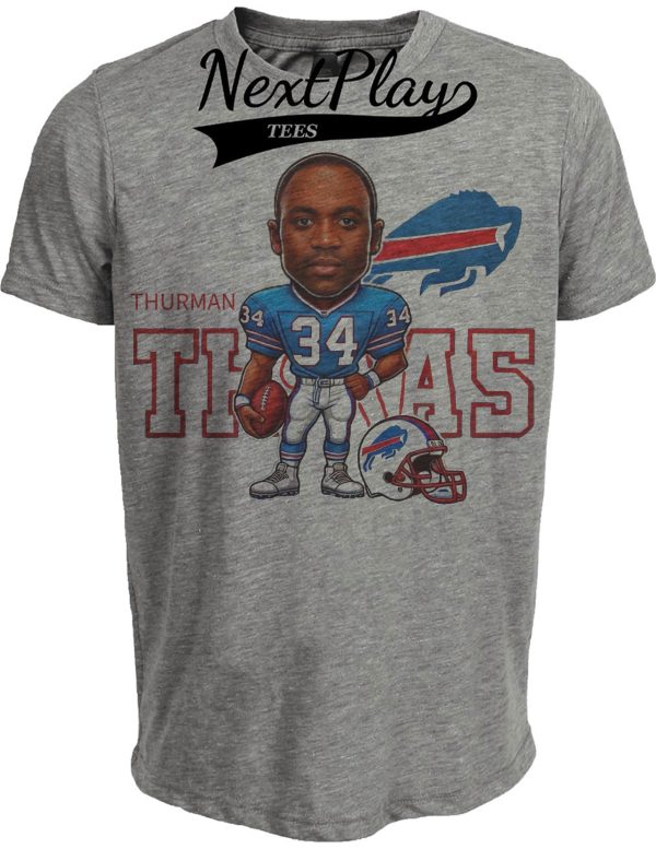 Buffalo Bills Thurman Thomas Exclusive Retro Football 1989 Artwork Heather Gray Sublimated T-Shirt