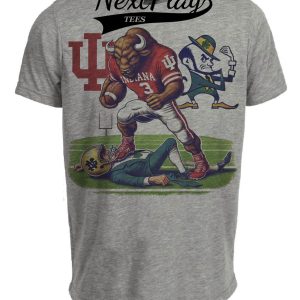 Indiana Hoosiers vs. Notre Dame Fighting Irish Exclusive Retro Rivalries Playoff Football Artwork Heather Gray Sublimated T-Shirt