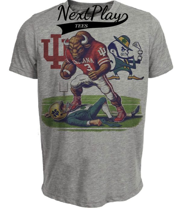 Indiana Hoosiers vs. Notre Dame Fighting Irish Exclusive Retro Rivalries Playoff Football Artwork Heather Gray Sublimated T-Shirt