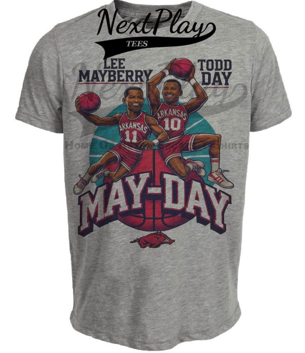 Arkansas Razorbacks Lee Mayberry Todd Day May-Day Exclusive Retro March Madness Basketball Artwork Heather Gray Sublimated T-Shirt