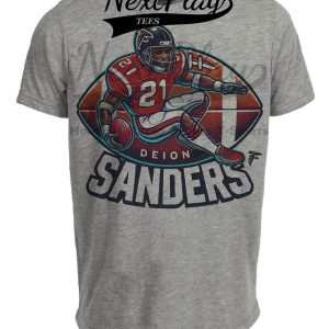 Atlanta Falcons Deion Sanders Exclusive Retro Football Artwork Heather Gray Sublimated T-Shirt