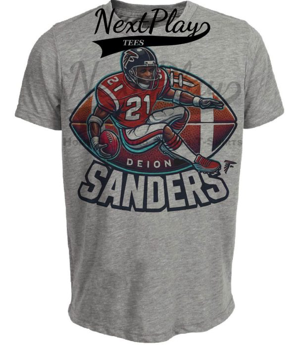 Atlanta Falcons Deion Sanders Exclusive Retro Football Artwork Heather Gray Sublimated T-Shirt
