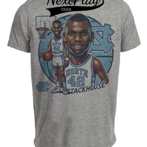 North Carolina Tar Heels Jerry Stackhouse Exclusive Retro Basketball 1994 Artwork Heather Gray Sublimated T-Shirt