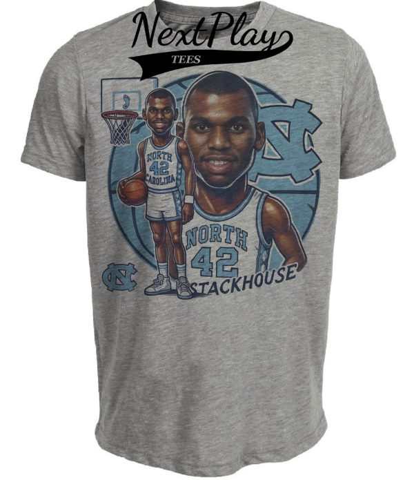 North Carolina Tar Heels Jerry Stackhouse Exclusive Retro Basketball 1994 Artwork Heather Gray Sublimated T-Shirt