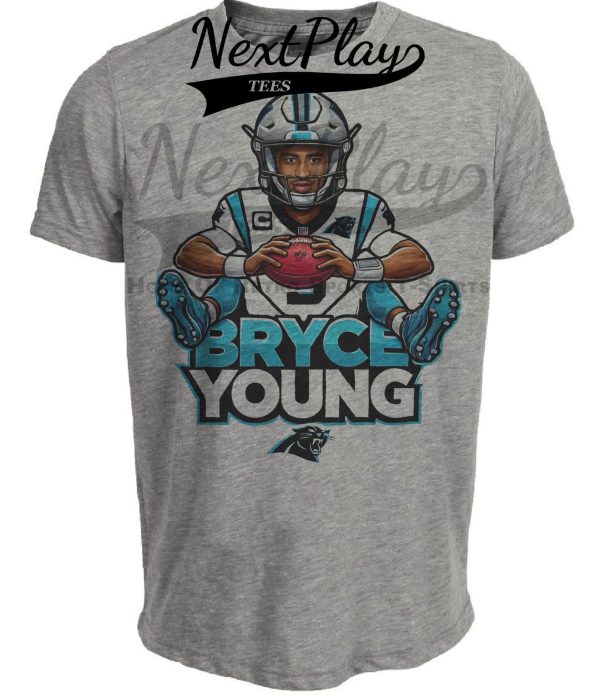Carolina Panthers Bryce Young Exclusive Retro Football Artwork Heather Gray Sublimated T-Shirt