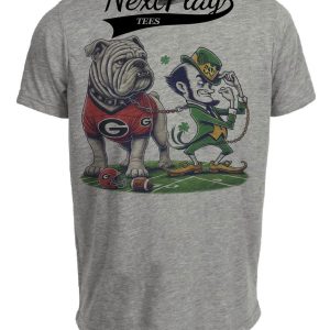 Georgia Bulldogs vs. Notre Dame Fighting Irish Exclusive Retro Rivalries Playoff Football Pet Artwork Heather Gray Sublimated T-Shirt