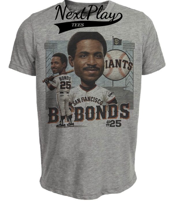 San Francisco Giants Barry Bonds Exclusive Retro Baseball Artwork Heather Gray Sublimated T-Shirt
