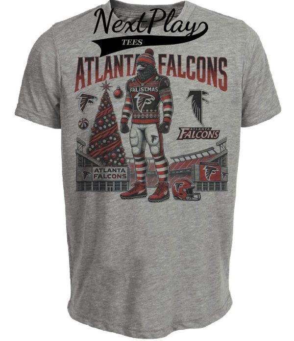 Atlanta Falcons Holiday Mascot Exclusive Retro Football Artwork Heather Gray Sublimated T-Shirt