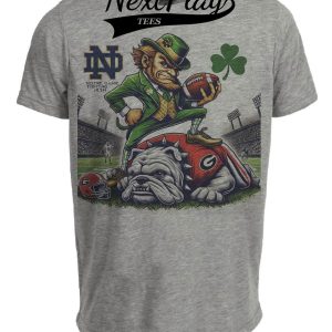 Notre Dame Fighting Irish vs. Georgia Bulldogs Exclusive Retro Rivalries Playoff Football Clover Artwork Heather Gray Sublimated T-Shirt