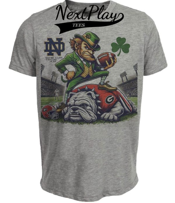 Notre Dame Fighting Irish vs. Georgia Bulldogs Exclusive Retro Rivalries Playoff Football Clover Artwork Heather Gray Sublimated T-Shirt