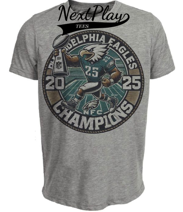 Philadelphia Eagles Exclusive Retro Conference Champions Football Artwork Heather Gray Sublimated T-Shirt