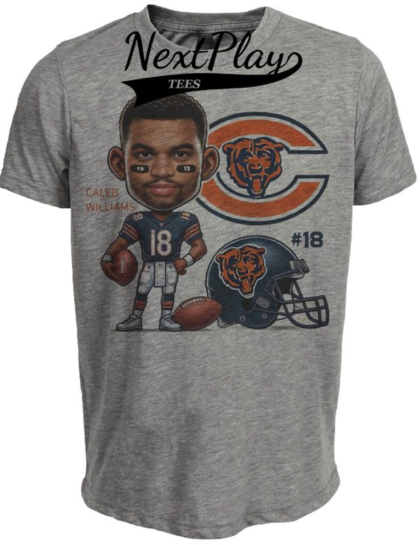 Chicago Bears Caleb Williams QB RC Exclusive Retro Football Artwork Heather Gray Sublimated T-Shirt