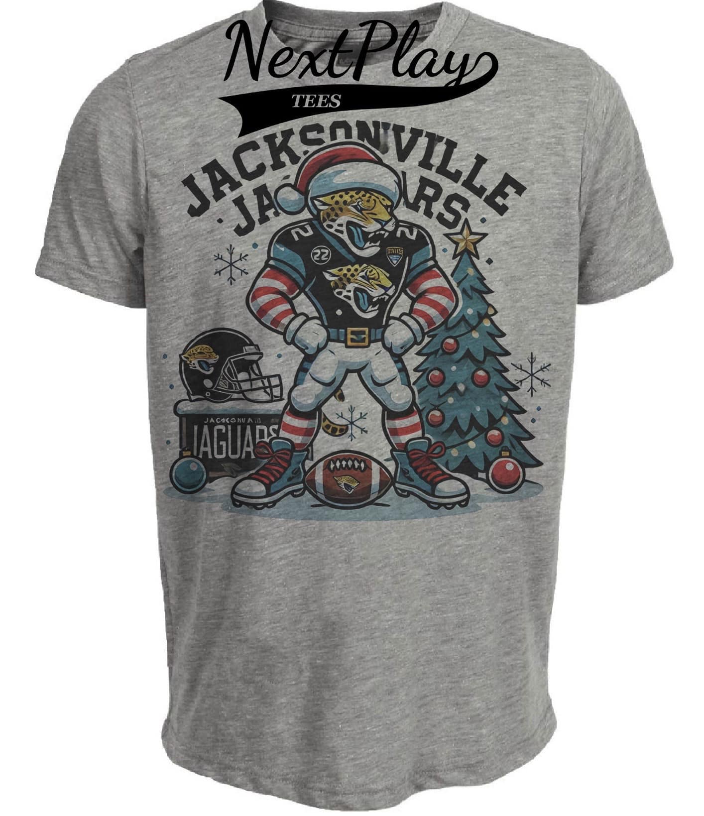 Jacksonville Jaguars Holiday Exclusive Retro Football Artwork Heather Gray Sublimated T-Shirt