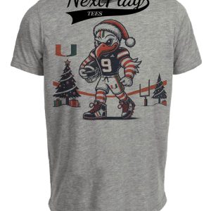 Miami Hurricanes Holiday Black Exclusive Retro Football Artwork Heather Gray Sublimated T-Shirt