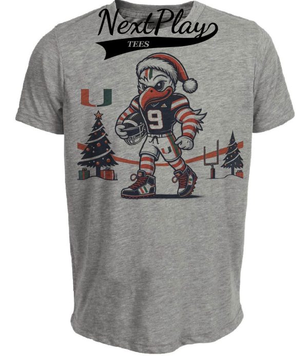 Miami Hurricanes Holiday Black Exclusive Retro Football Artwork Heather Gray Sublimated T-Shirt