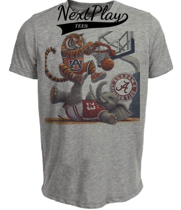 Auburn Tigers vs. Alabama Crimson Tide Exclusive Retro Rivalries Basketball Artwork Heather Gray Sublimated T-Shirt