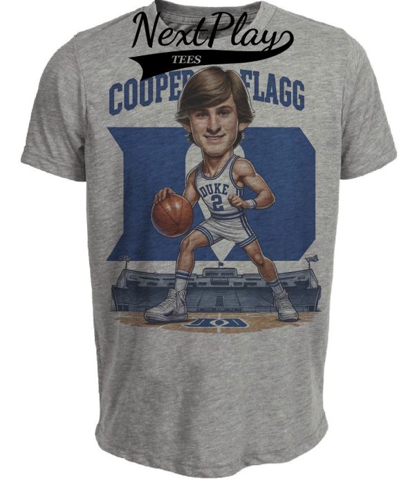 Duke Blue Devils Cooper Flagg #2 Exclusive Retro Basketball Artwork Heather Gray Sublimated T-Shirt
