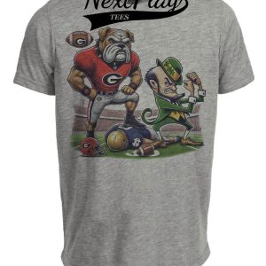 Georgia Bulldogs vs. Notre Dame Fighting Irish Exclusive Retro Rivalries Playoff Football UGA Artwork Heather Gray Sublimated T-Shirt