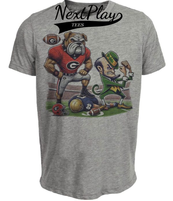 Georgia Bulldogs vs. Notre Dame Fighting Irish Exclusive Retro Rivalries Playoff Football UGA Artwork Heather Gray Sublimated T-Shirt