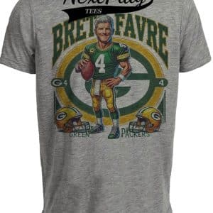 Green Bay Packers Brett Favre Exclusive Retro Football Artwork Heather Gray Sublimated T-Shirt