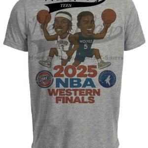 Oklahoma City Thunder Shai Gilgeous-Alexander vs. Minnesota Timberwolves Anthony Edwards Exclusive Western Finals Retro Rivalries Basketball Artwork Heather Gray Sublimated T-Shirt