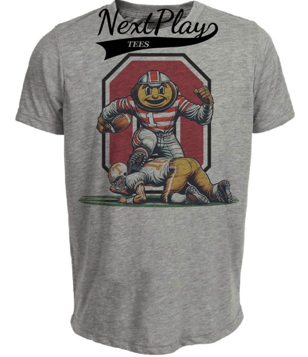 Ohio State Buckeyes vs. Tennessee Volunteers Exclusive Retro Rivalries Playoff Football Artwork Heather Gray Sublimated T-Shirt