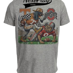 Tennessee Volunteers vs. Ohio State Buckeyes Exclusive Retro Rivalries Playoff Football Artwork Heather Gray Sublimated T-Shirt