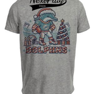 Miami Dolphins Holiday Exclusive Retro Football Artwork Heather Gray Sublimated T-Shirt