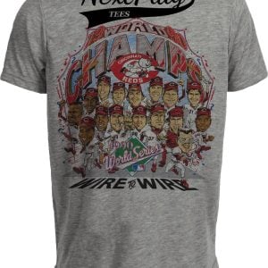 Cincinnati Reds Wire 2 Wire World Series Champs Baseball Retro 1990 Artwork Gray Sublimated T-Shirt