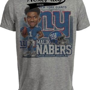 New York Giants Malik Nabers Exclusive Retro Football Artwork Heather Gray Sublimated T-Shirt