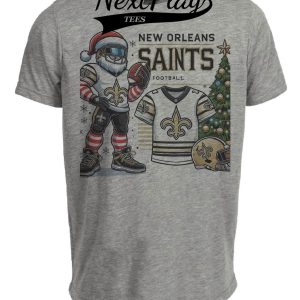 New Orleans Saints Holiday Exclusive Retro Football Artwork Heather Gray Sublimated T-Shirt