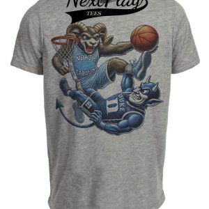 North Carolina Tar Heels vs. Duke Blue Devils Exclusive Retro Rivalries Basketball Kick Artwork Heather Gray Sublimated T-Shirt