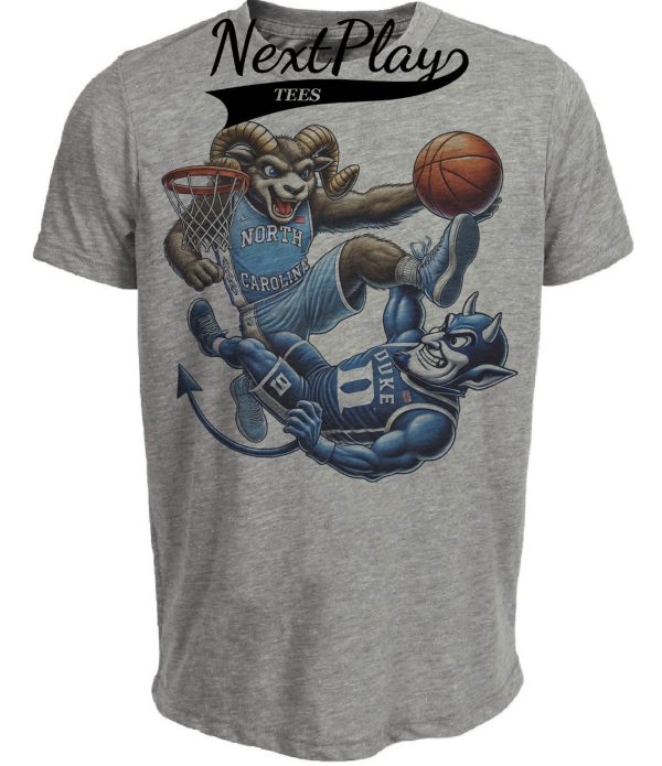 North Carolina Tar Heels vs. Duke Blue Devils Exclusive Retro Rivalries Basketball Kick Artwork Heather Gray Sublimated T-Shirt