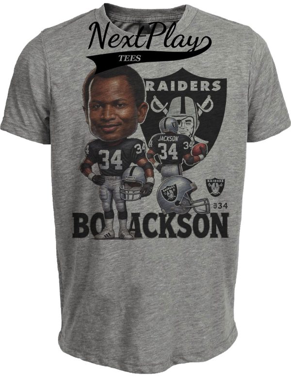 Los Angeles Raiders Bo Jackson Exclusive Retro Football 1988 Artwork Heather Gray Sublimated T-Shirt