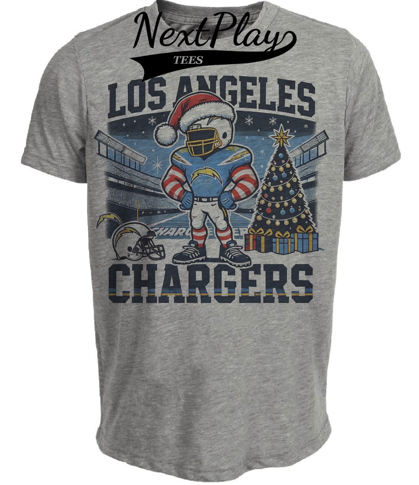 Los Angeles Chargers Holiday Exclusive Retro Football Artwork Heather Gray Sublimated T-Shirt