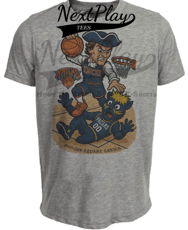 New York Knicks vs. Indiana Pacers Exclusive Retro Rivalries Basketball Dunk Artwork Heather Gray Sublimated T-Shirt