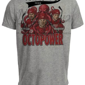 Detroit Red Wings Octopower Sergei Fedorov Paul Coffey & Steve Yzerman Exclusive Retro Hockey 1990 Artwork Heather Gray Sublimated T-Shirt