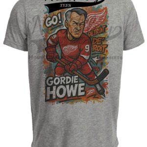 Detroit Red Wings Gordie Howe Caricature Exclusive Retro Hockey Artwork Heather Gray Sublimated T-Shirt
