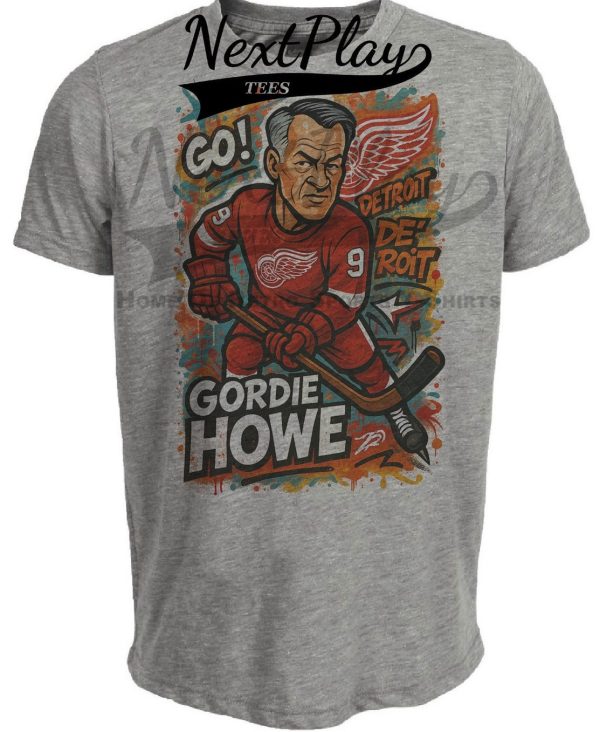 Detroit Red Wings Gordie Howe Caricature Exclusive Retro Hockey Artwork Heather Gray Sublimated T-Shirt