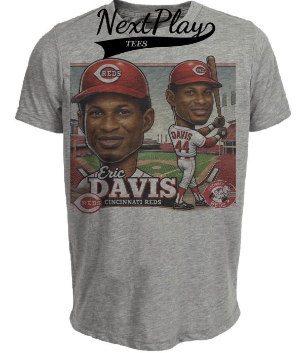 Cincinnati Reds Eric Davis Exclusive Retro Baseball Artwork Heather Gray Sublimated T-Shirt