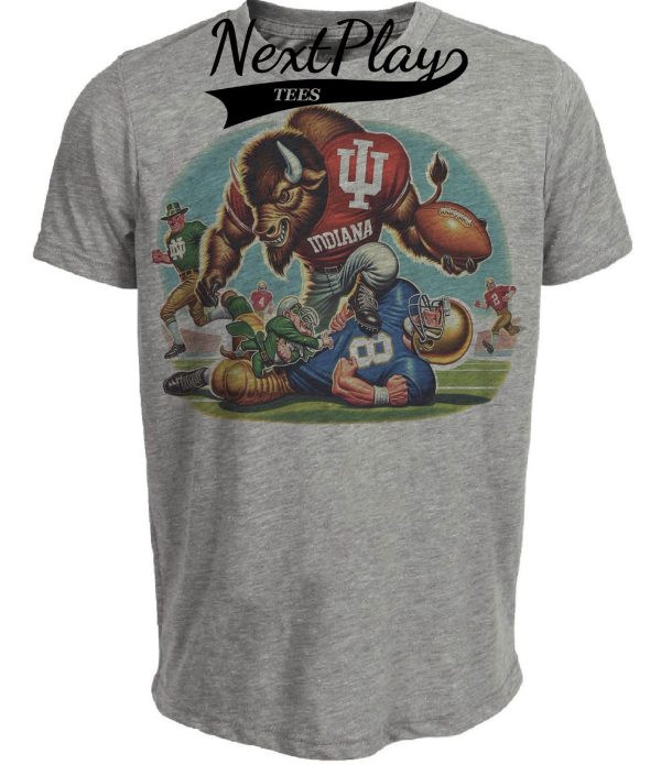 Indiana Hoosiers vs. Notre Dame Fighting Irish Exclusive Retro Rivalries Playoff Football Artwork Heather Gray Sublimated T-Shirt
