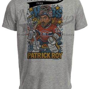 Montreal Canadians Patrick Roy Caricature Exclusive Retro Hockey Artwork Heather Gray Sublimated T-Shirt