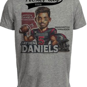 Washington Commanders Jayden Daniels RC Exclusive Retro Football Artwork Heather Gray Sublimated T-Shirt