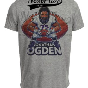 Baltimore Ravens Jonathan Ogden Exclusive Retro Football Artwork Heather Gray Sublimated T-Shirt
