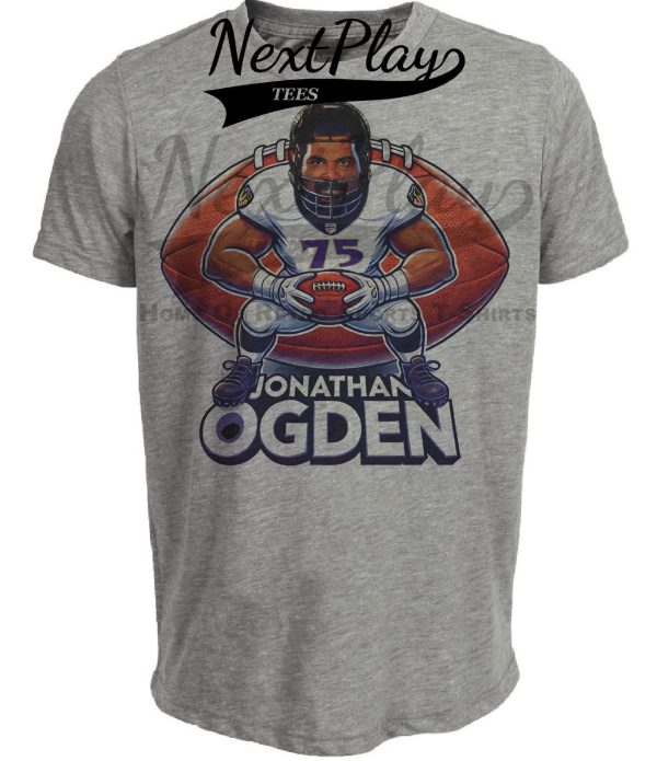 Baltimore Ravens Jonathan Ogden Exclusive Retro Football Artwork Heather Gray Sublimated T-Shirt