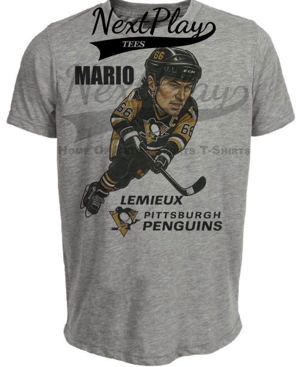 Pittsburgh Penguins Mario Lemieux Exclusive Retro Hockey 1991 Artwork Heather Gray Sublimated T-Shirt